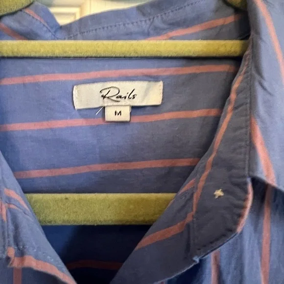 Rails | Blue Button Down Puff Sleeve Janae in Lima Stripe Sz M - Picture 6 of 12